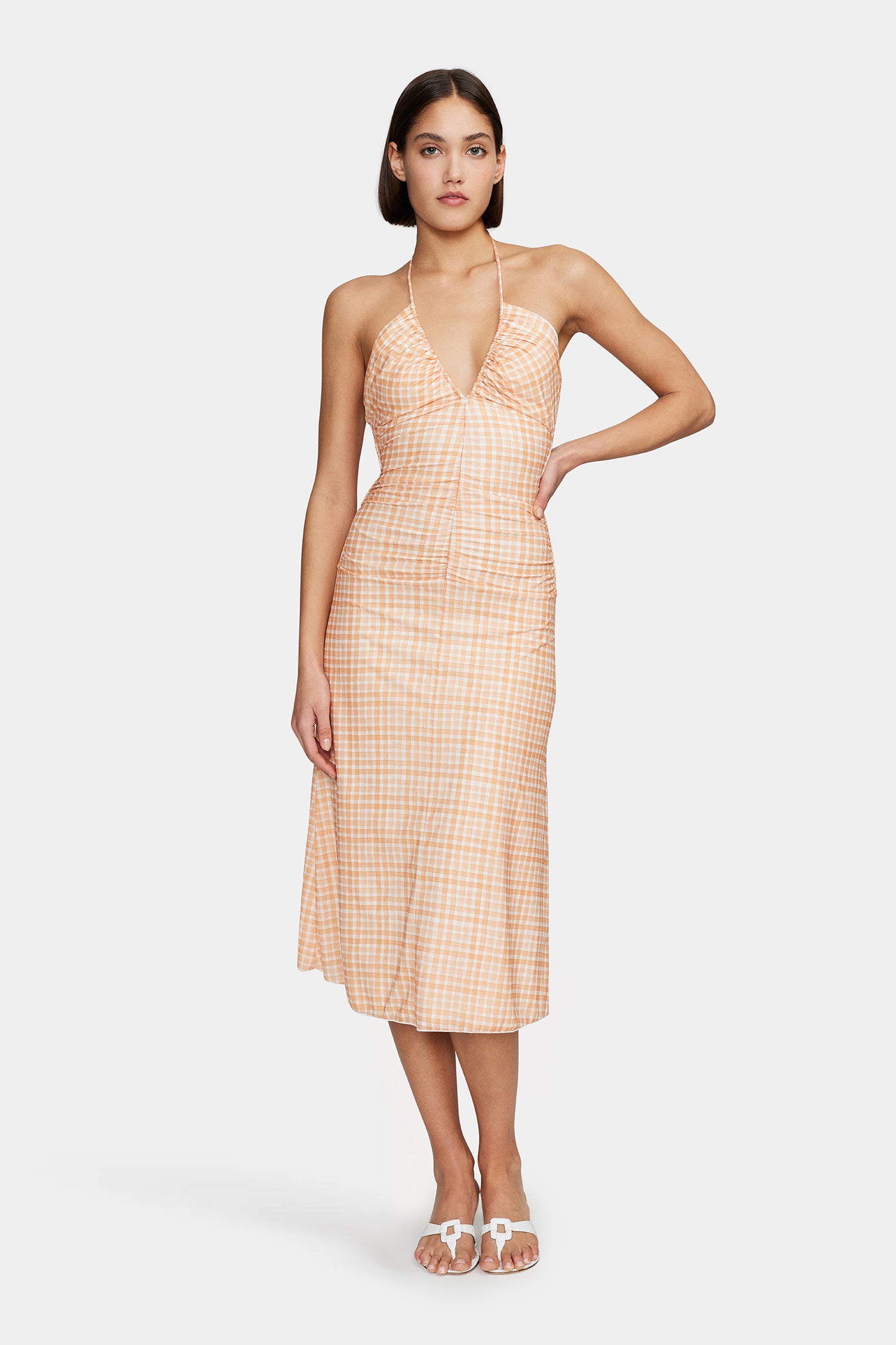 Ama Midi Dress Peach Gingham